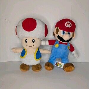 Set 2 Super Mario Mushroom Toad 8" & Mario Plush Stuffed Animal Toy Nintendo